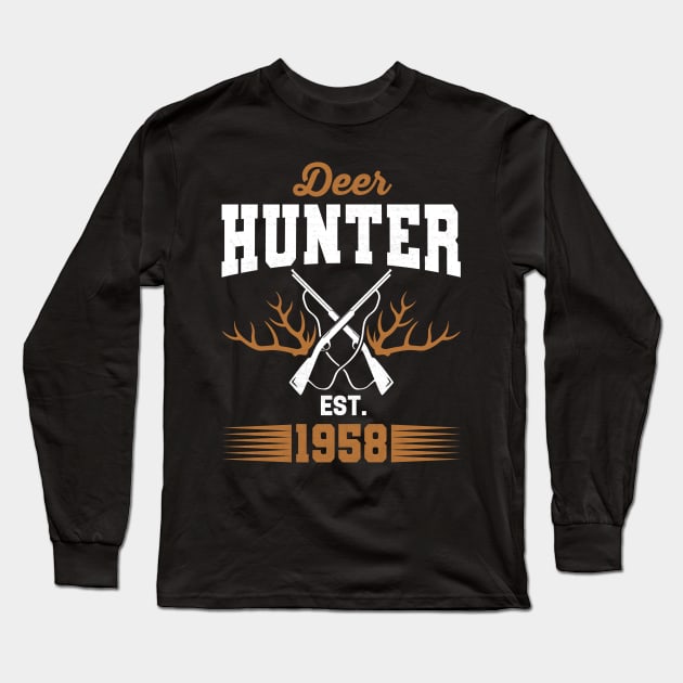 Gifts for 63 Year Old Deer Hunter 1958 Hunting 63th Birthday Gift Ideas Long Sleeve T-Shirt by uglygiftideas